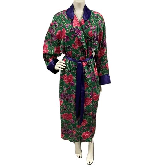 VTG Victoria's Secret Gold Label Robe M/L Floral Belted Green Pink Purple - Picture 2 of 16